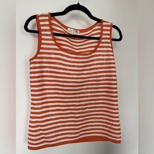 St. John Striped Orange and White Sleeveless Knit Tank
Sequin detail